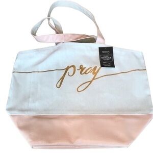 Classic - 2/$40 - ‘Pray’ Canvas/Pink fake leather, Tote. NWT